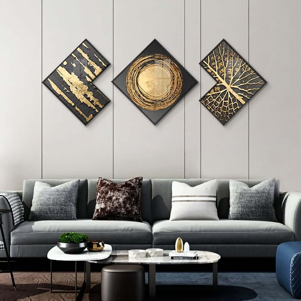 Modern Black and Gold Acrylic Wall Art Set – Abstract Geometric Design