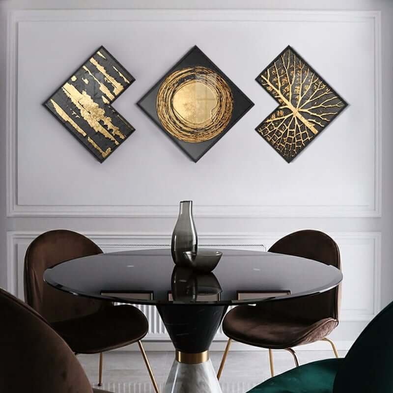 Modern Black and Gold Acrylic Wall Art Set – Abstract Geometric Design