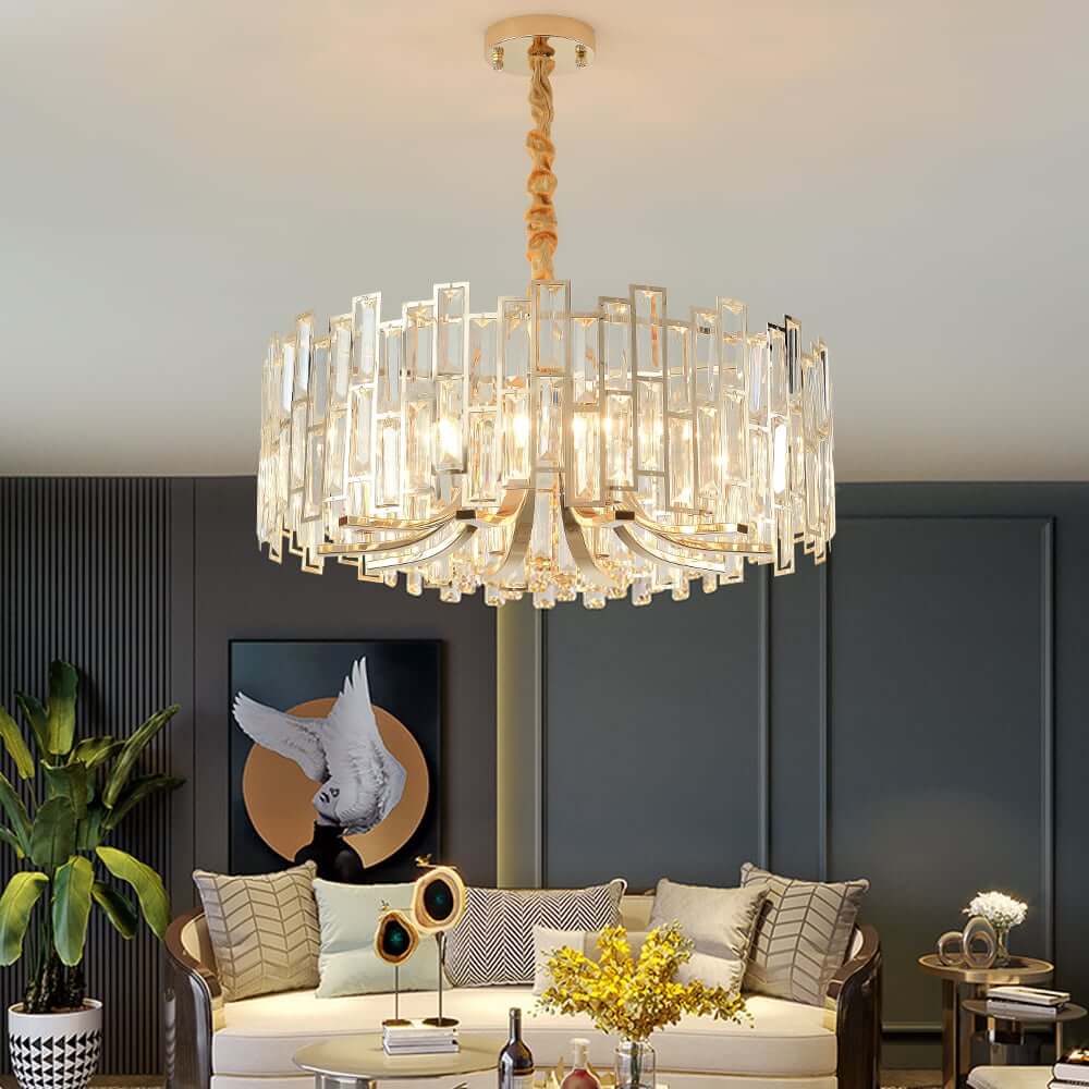 Modern Black and Gold Crystal Chandelier - Unique Geometric Design