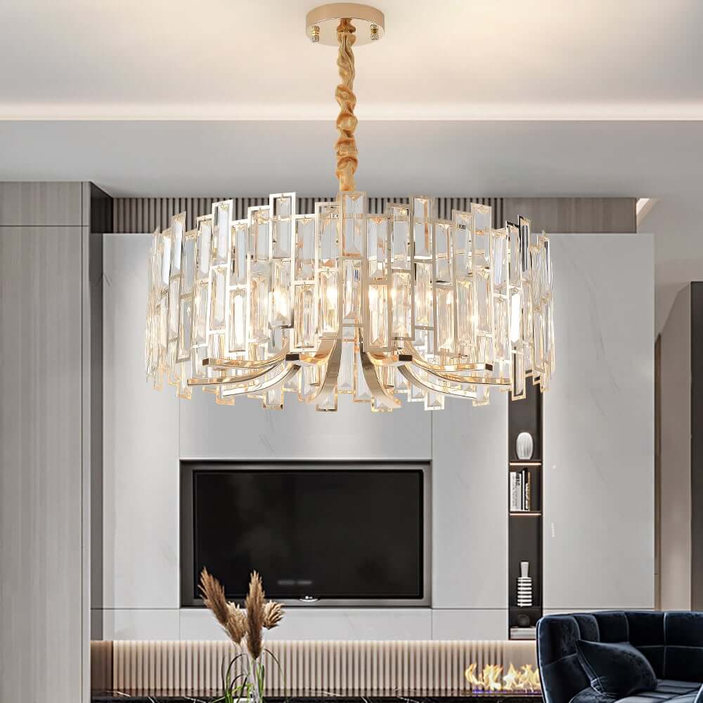 Modern Black and Gold Crystal Chandelier - Unique Geometric Design
