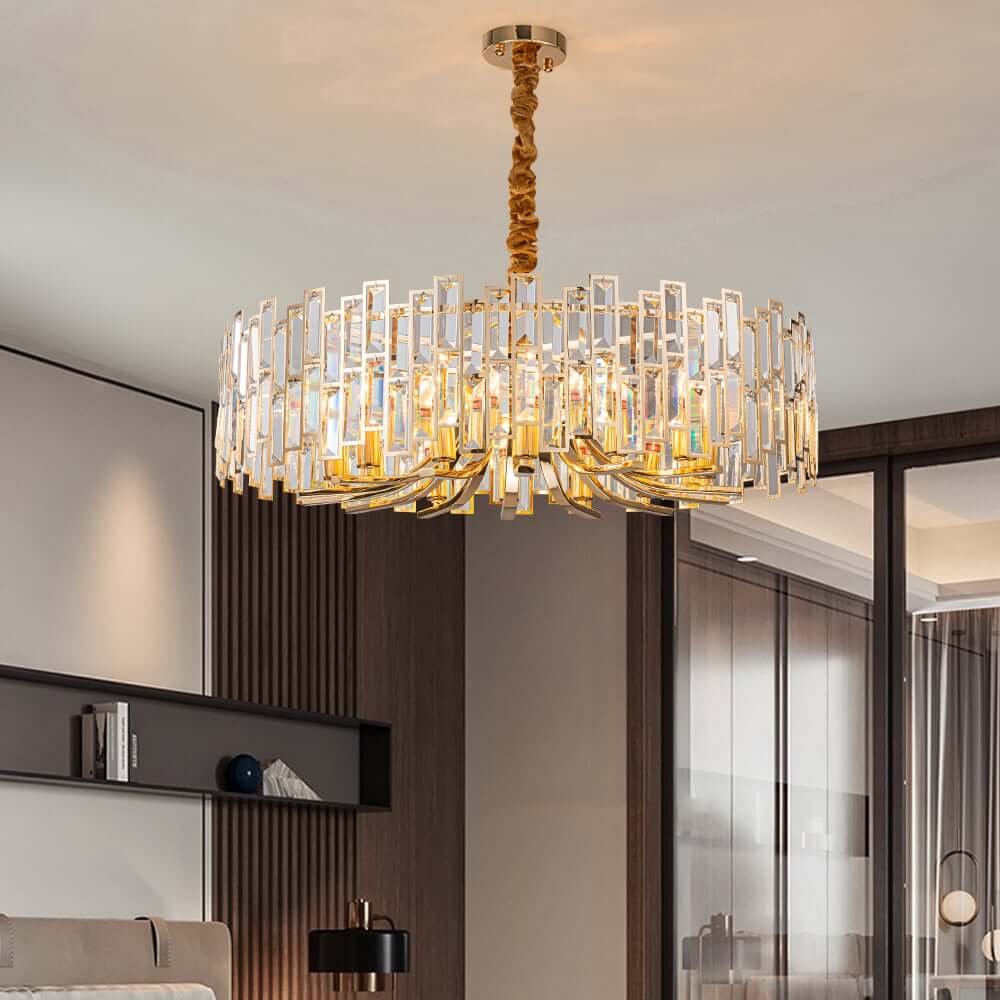 Modern Black and Gold Crystal Chandelier - Unique Geometric Design