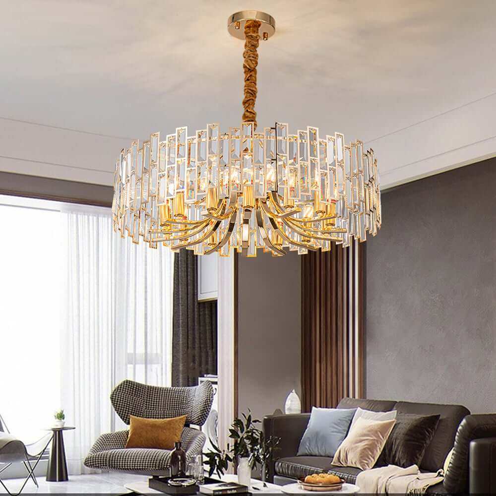 Modern Black and Gold Crystal Chandelier - Unique Geometric Design