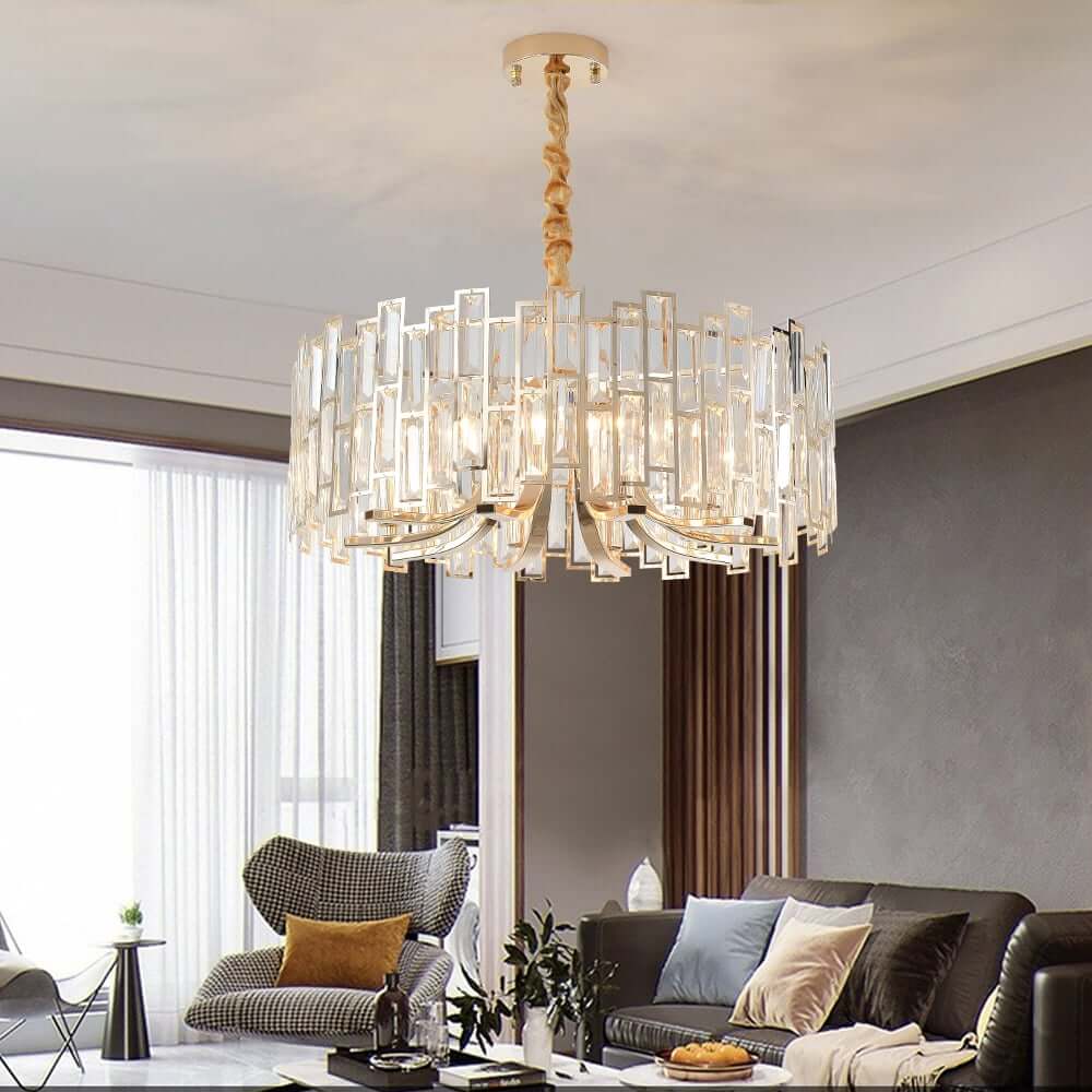 Modern Black and Gold Crystal Chandelier - Unique Geometric Design