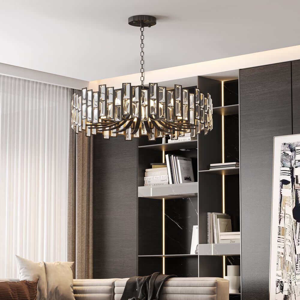 Modern Black and Gold Crystal Chandelier - Unique Geometric Design
