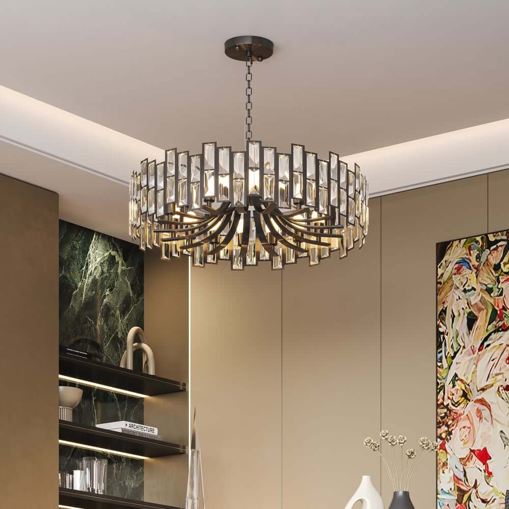 Modern Black and Gold Crystal Chandelier - Unique Geometric Design