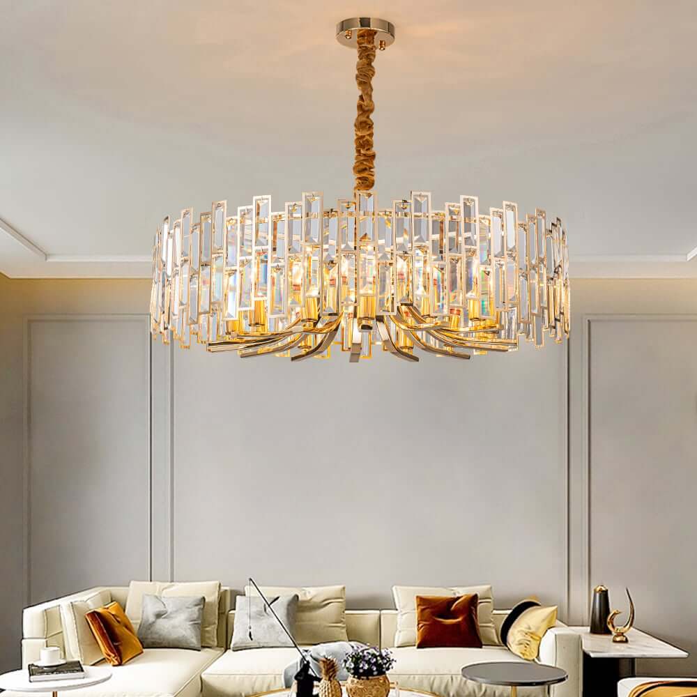 Modern Black and Gold Crystal Chandelier - Unique Geometric Design