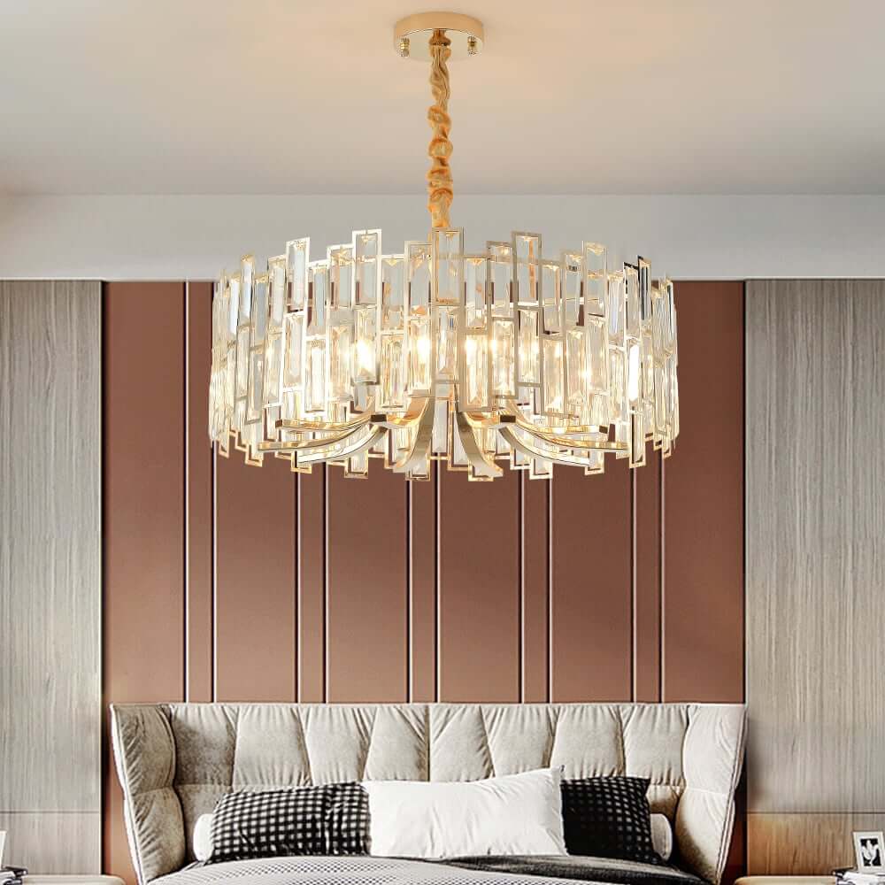 Modern Black and Gold Crystal Chandelier - Unique Geometric Design