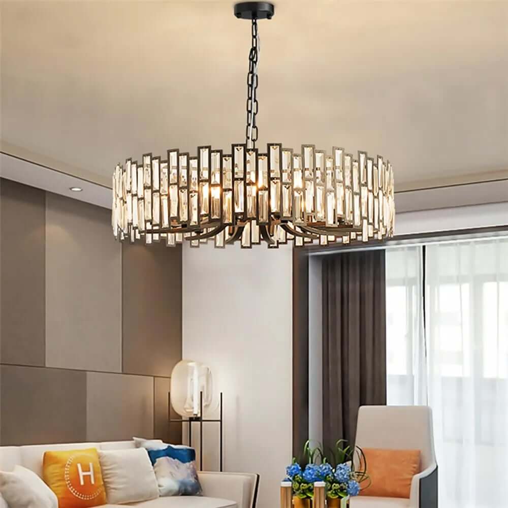 Modern Black and Gold Crystal Chandelier - Unique Geometric Design