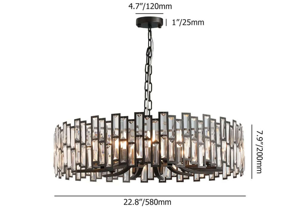 Modern Black and Gold Crystal Chandelier - Unique Geometric Design Dimensions