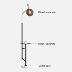 Modern Black and Gold Floor Lamp with Amber Glass Shade