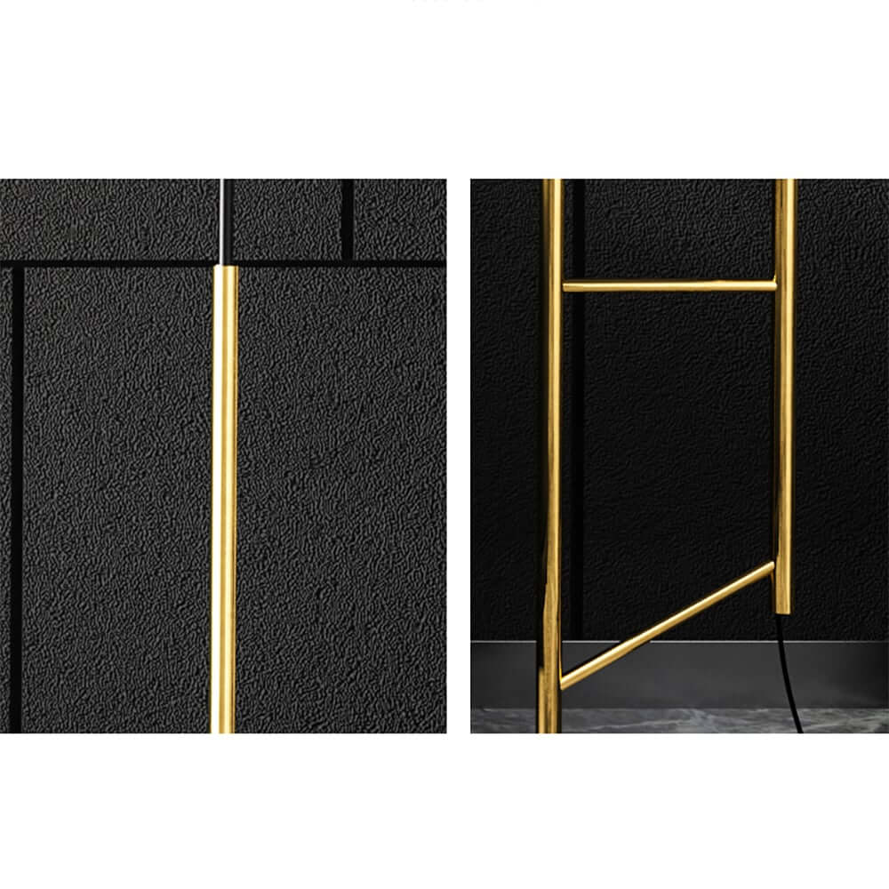 Modern Black and Gold Floor Lamp with Amber Glass Shade