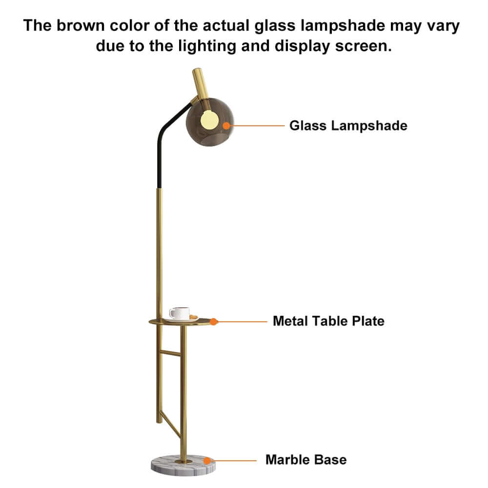 Modern Black and Gold Floor Lamp with Amber Glass Shade