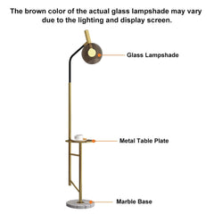 Modern Black and Gold Floor Lamp with Amber Glass Shade