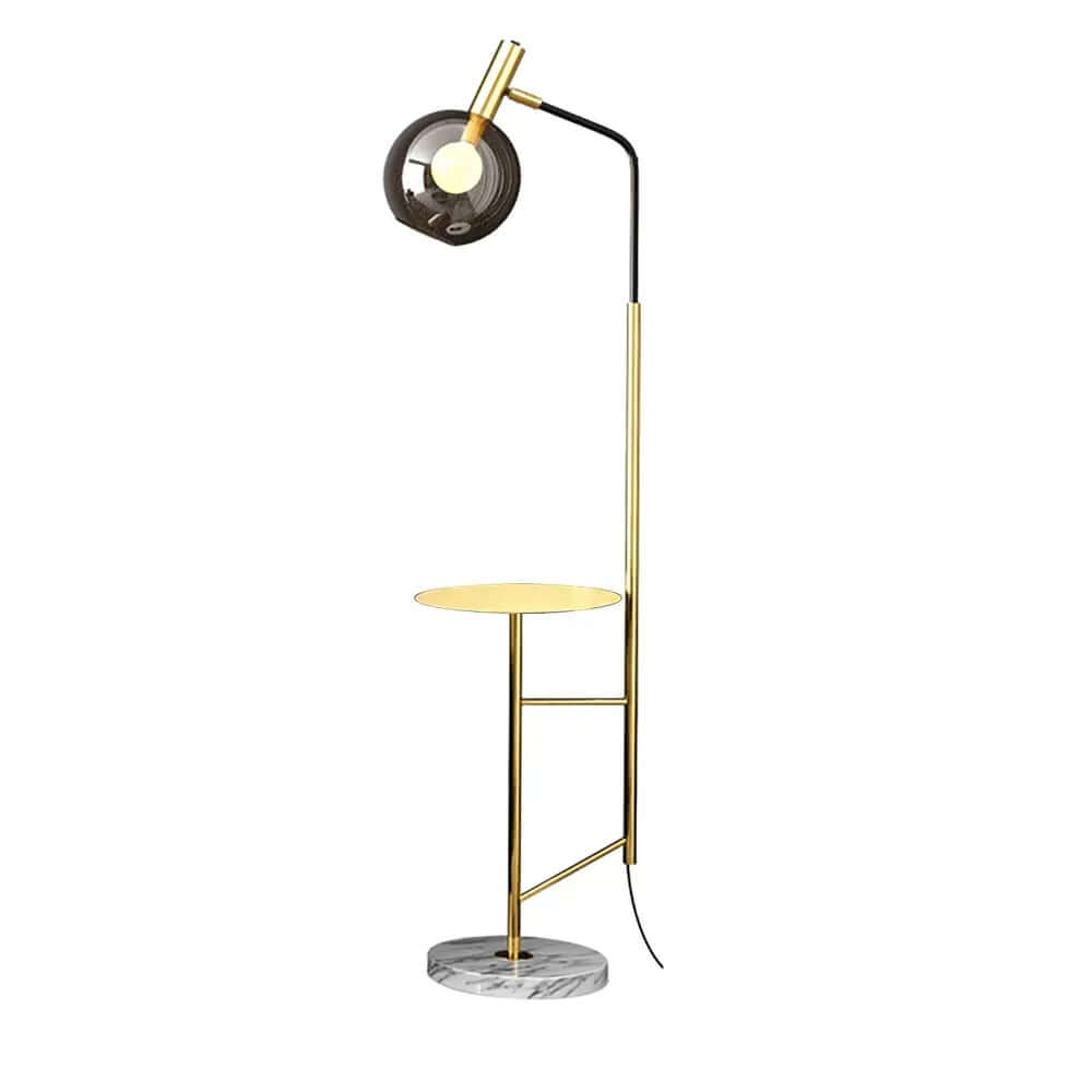 Modern Black and Gold Floor Lamp with Amber Glass Shade