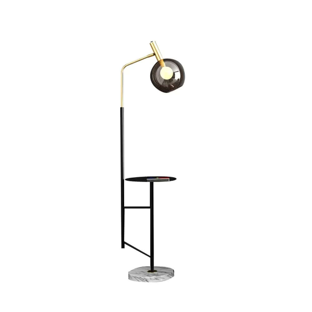 Modern Black and Gold Floor Lamp with Amber Glass Shade