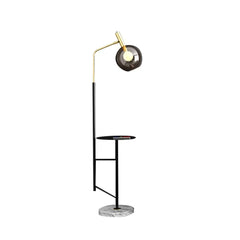 Modern Black and Gold Floor Lamp with Amber Glass Shade