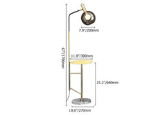Modern Black and Gold Floor Lamp with Amber Glass Shade Dimensions