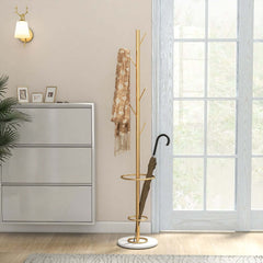 Modern Black and Gold Freestanding Coat Rack with Faux Marble Base