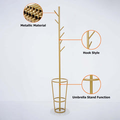 Modern Black and Gold Freestanding Coat Rack with Faux Marble Base