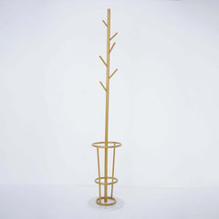 Modern Black and Gold Freestanding Coat Rack with Faux Marble Base
