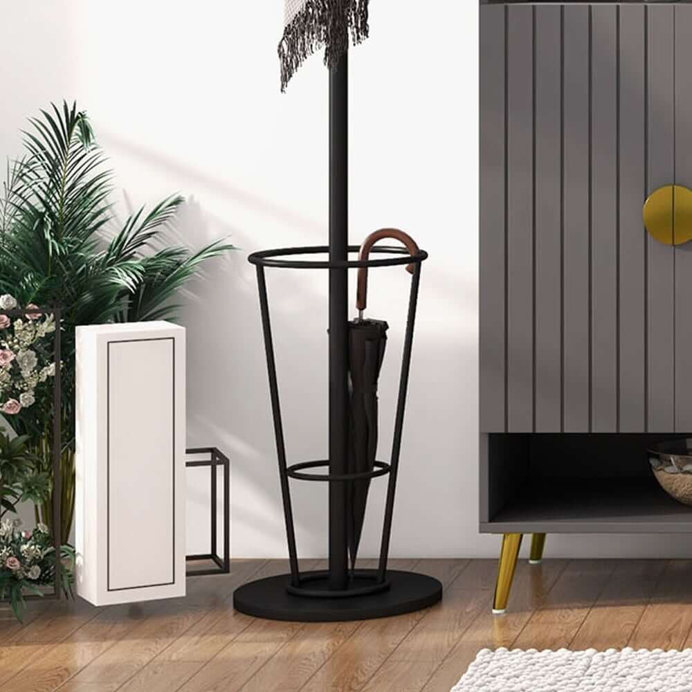 Modern Black and Gold Freestanding Coat Rack with Faux Marble Base