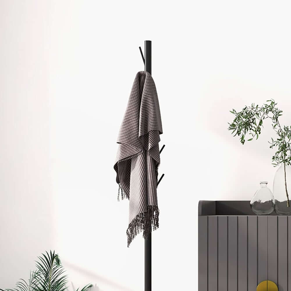 Modern Black and Gold Freestanding Coat Rack with Faux Marble Base