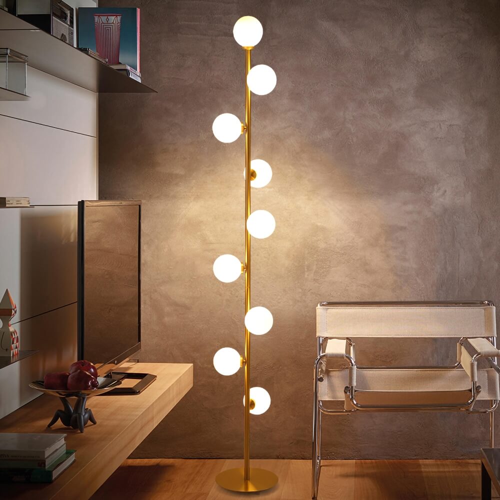 Modern Black and Gold Glass Floor Lamp with Ambient Lighting