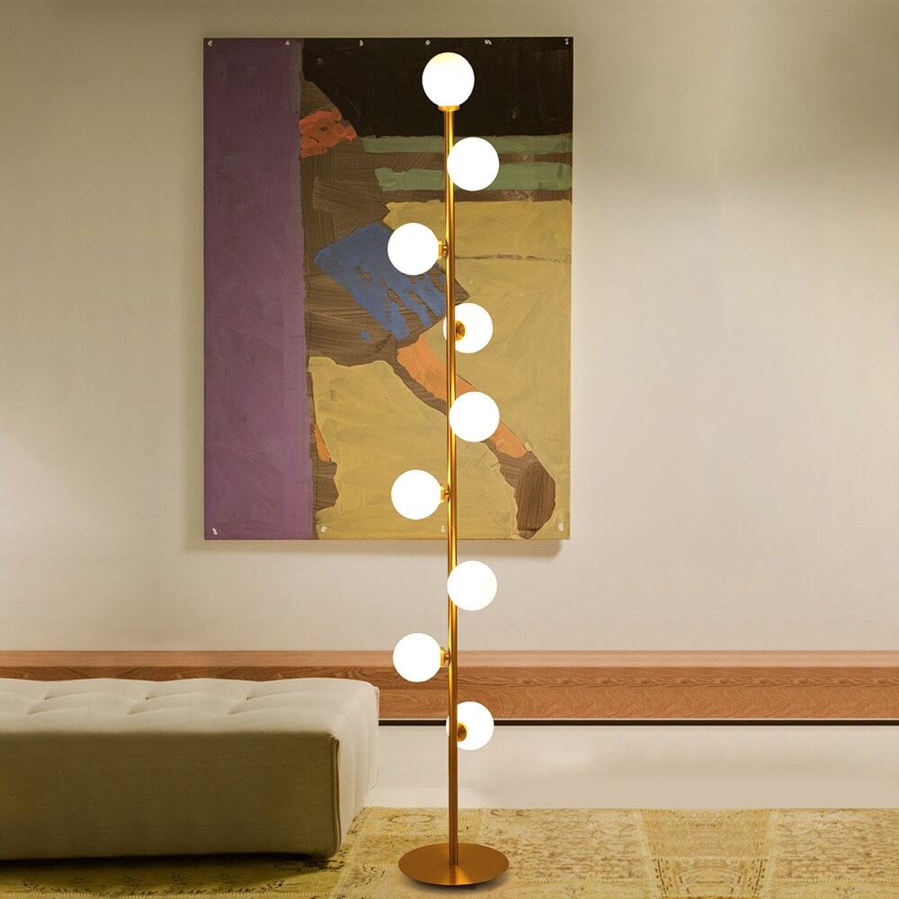 Modern Black and Gold Glass Floor Lamp with Ambient Lighting