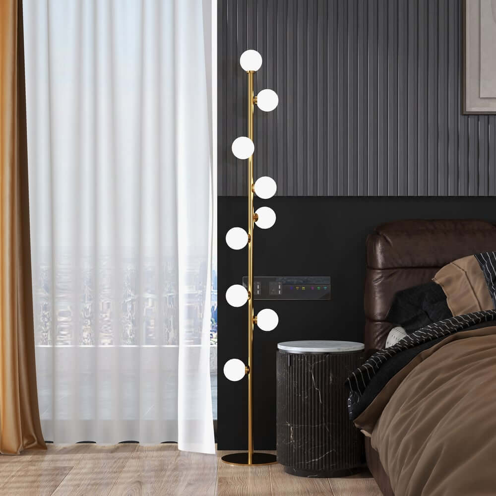 Modern Black and Gold Glass Floor Lamp with Ambient Lighting