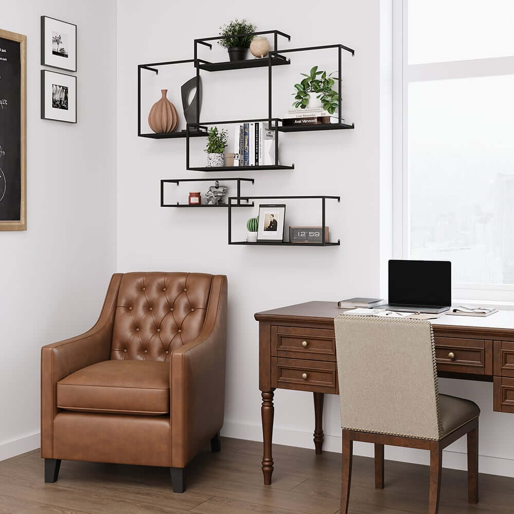 Modern Black and Gold Metal Floating Shelves - Set of 6