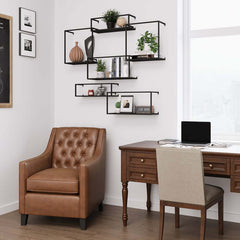 Modern Black and Gold Metal Floating Shelves - Set of 6