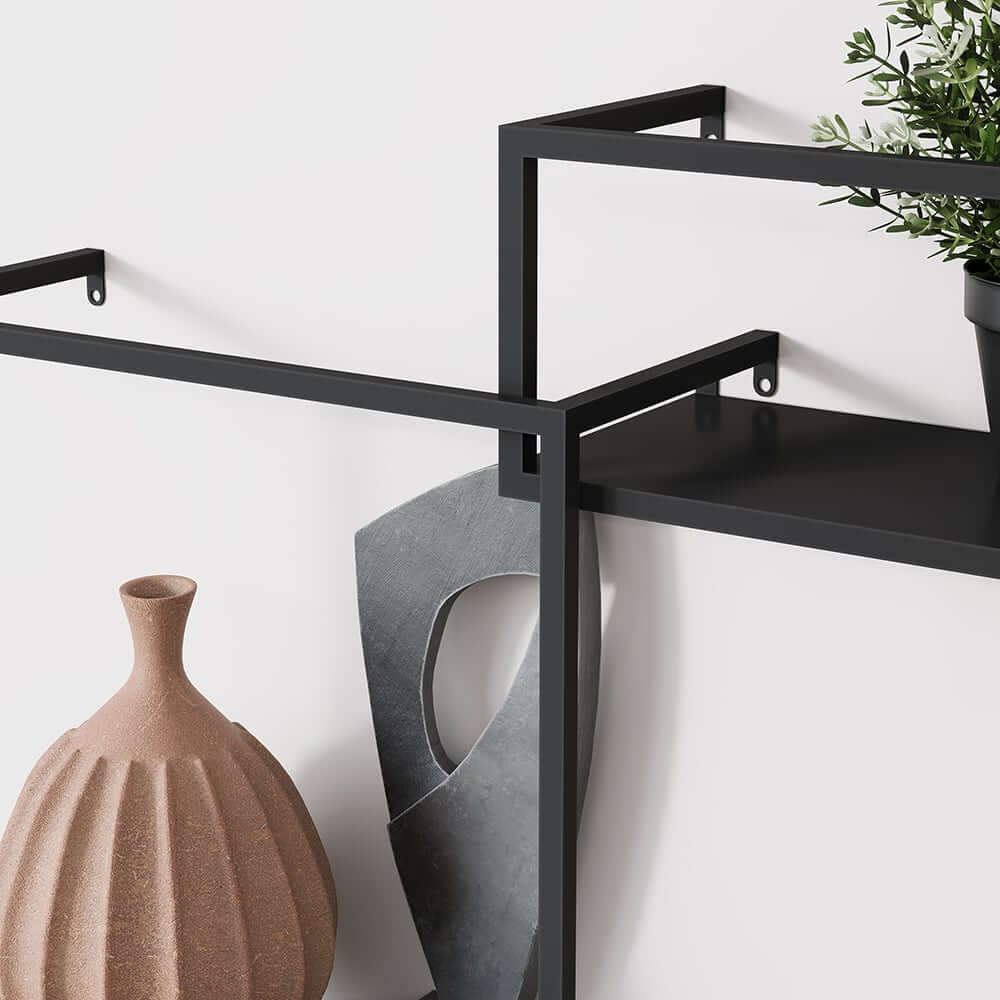 Modern Black and Gold Metal Floating Shelves - Set of 6