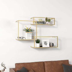 Modern Black and Gold Metal Floating Shelves - Set of 6