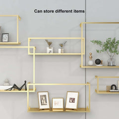 Modern Black and Gold Metal Floating Shelves - Set of 6
