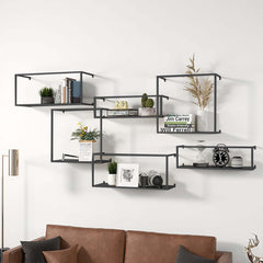 Modern Black and Gold Metal Floating Shelves - Set of 6