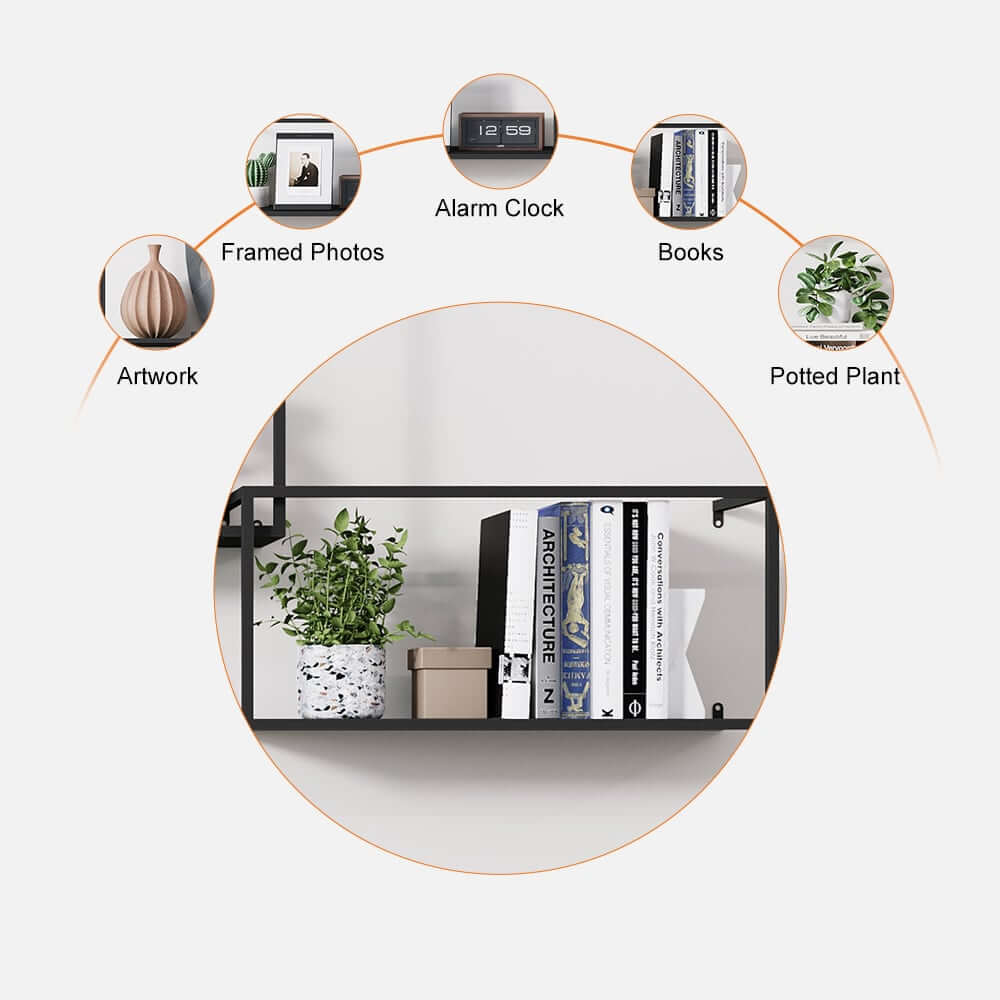 Modern Black and Gold Metal Floating Shelves - Set of 6