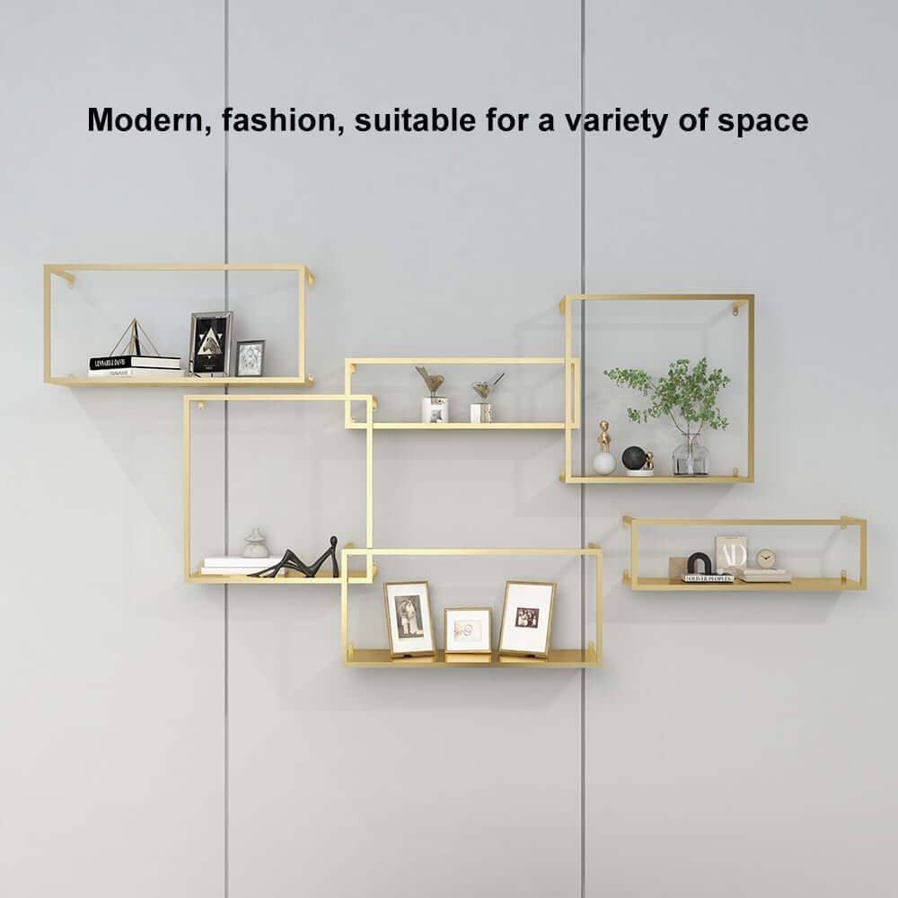 Modern Black and Gold Metal Floating Shelves - Set of 6