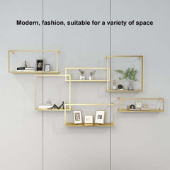 Modern Black and Gold Metal Floating Shelves - Set of 6