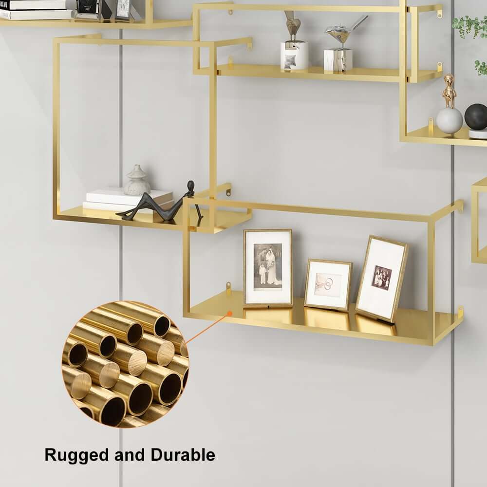 Modern Black and Gold Metal Floating Shelves - Set of 6
