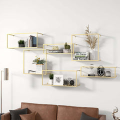Modern Black and Gold Metal Floating Shelves - Set of 6 Main Product Image