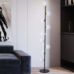 Modern Black and Gold Tree Floor Lamp with 9 LED Glass Globes