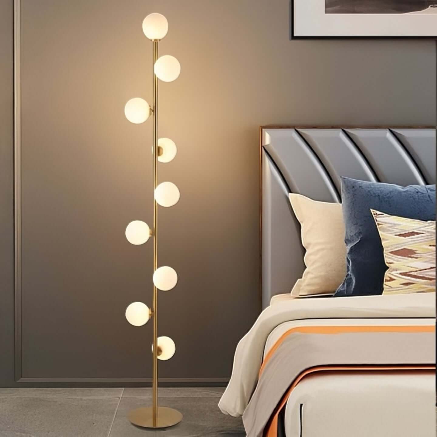 Modern Black and Gold Tree Floor Lamp with 9 LED Glass Globes