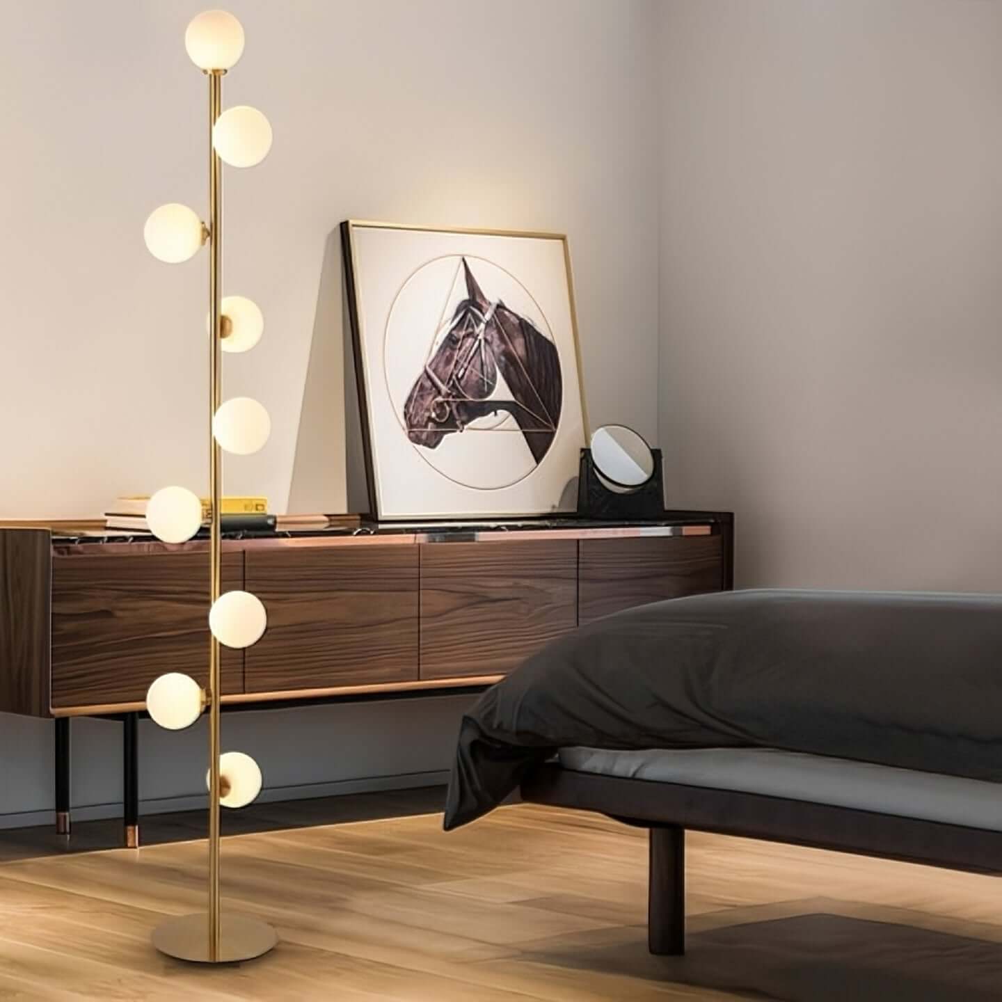 Modern Black and Gold Tree Floor Lamp with 9 LED Glass Globes