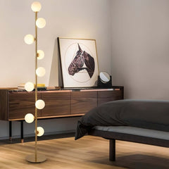 Modern Black and Gold Tree Floor Lamp with 9 LED Glass Globes