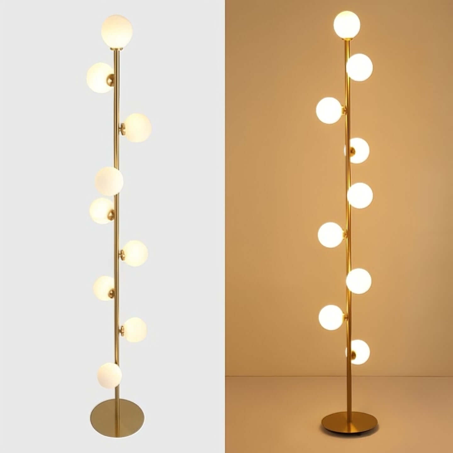 Modern Black and Gold Tree Floor Lamp with 9 LED Glass Globes