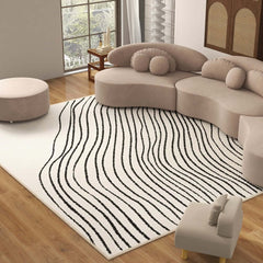 Modern Black and White Nylon Area Rug – Rectangle Machine-Woven Design