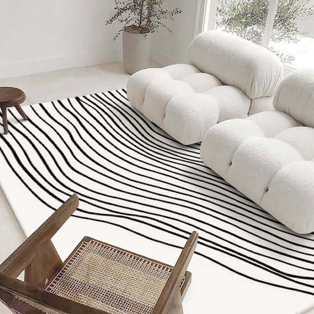 Modern Black and White Nylon Area Rug – Rectangle Machine-Woven Design