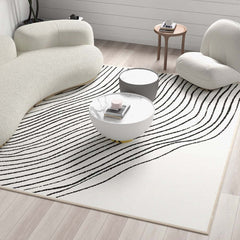 Modern Black and White Nylon Area Rug – Rectangle Machine-Woven Design
