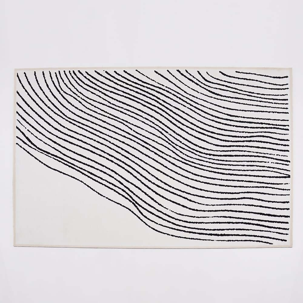 Modern Black and White Nylon Area Rug – Rectangle Machine-Woven Design