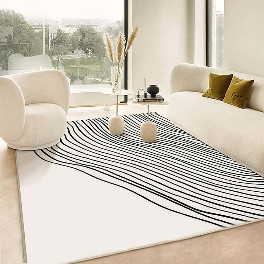 Modern Black and White Nylon Area Rug – Rectangle Machine-Woven Design Main Product Image